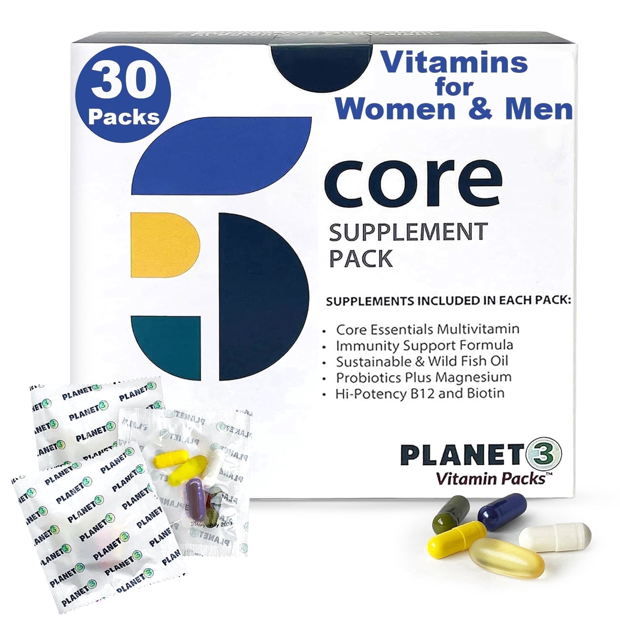 Planet 3 Vitamin Packs - Core Nutrients for Both Men and Women in Daily Vitamin Packs 30-Day Supply