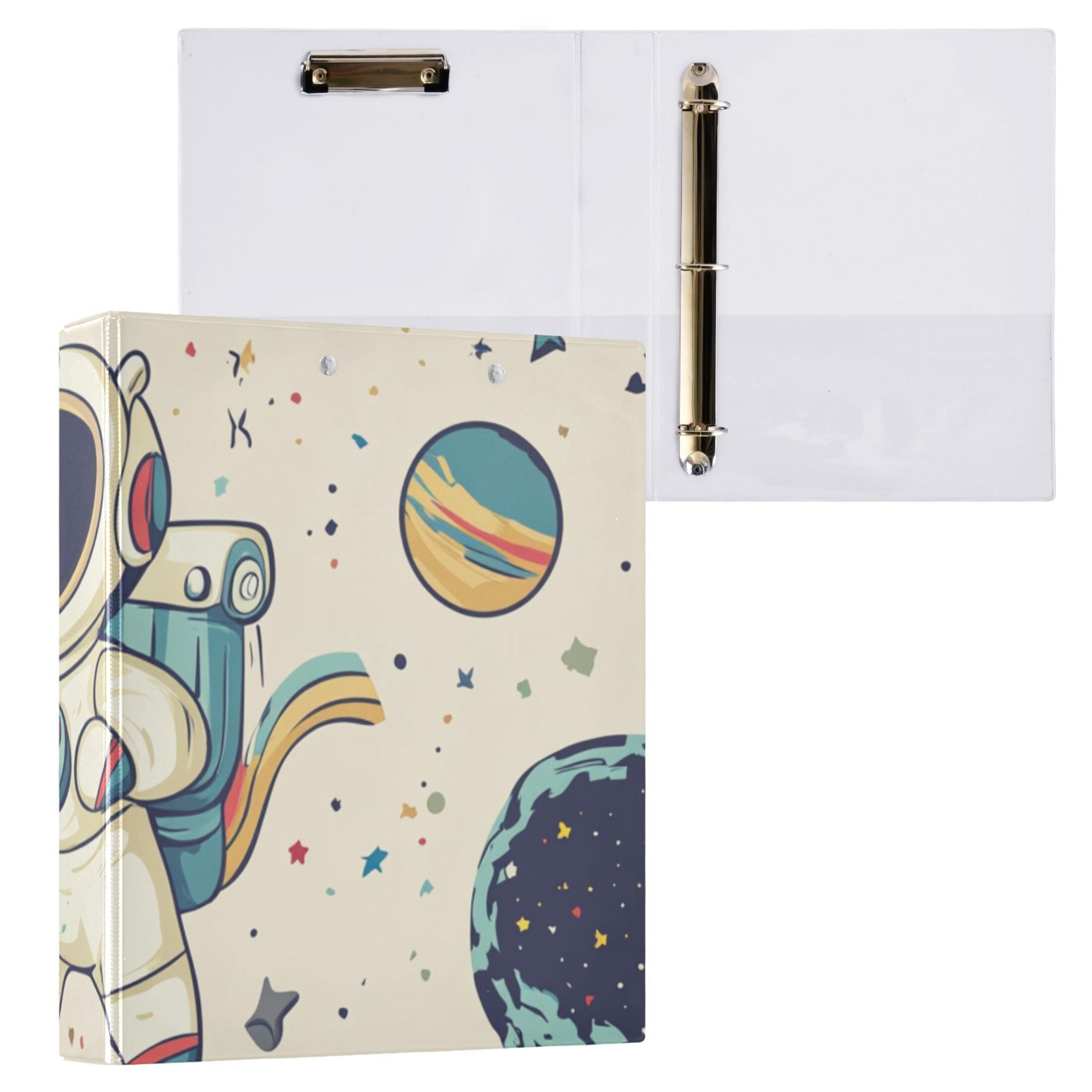 Planet Astronaut Unicorn 3 Ring Binders 1.5 inch Hardcover File Folders with Interior Pockets A4 Size Organizer for School Office Hospital Set of 2