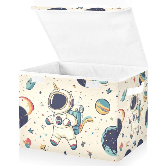 Planet Astronaut Unicorn Storage Basket for Shelves Foldable Container Organizer for Organizing Toys Clothes Books with Handles
