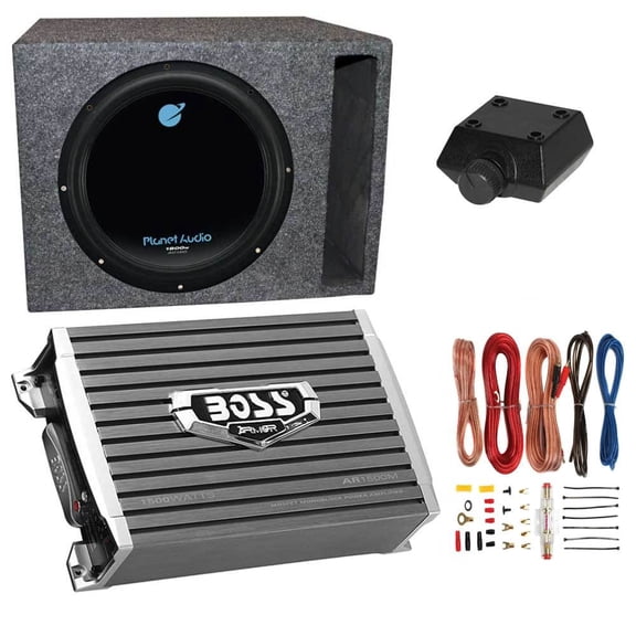 Planet Audio 1800W Subwoofer with 1500W Amplifier,  Amp Kit & Q-Power Enclosure