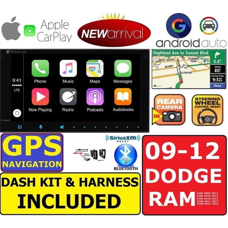 Planet Audio Car Stereo with GPS Navigation, Apple CarPlay, Android Auto, for 2009-2012 Dodge Ram