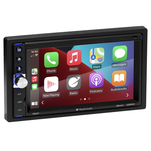 Planet Audio P62CP Car Stereo - Apple CarPlay, Double Din, 6.2 inch Touchscreen, Bluetooth, No CD DVD Player, AM/FM Radio Receiver, Wireless Remote Control, USB, SD