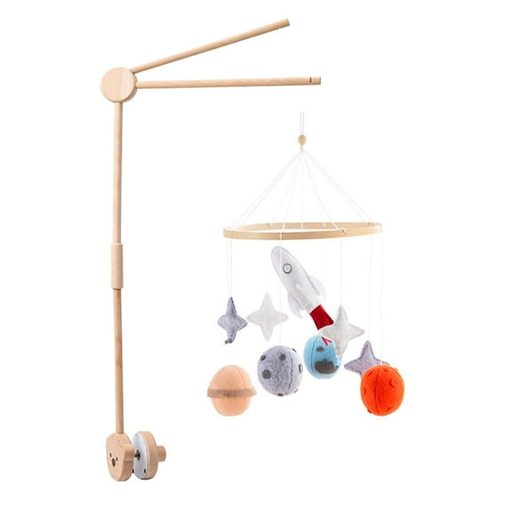 Planet Baby Crib Bell Mobile  Rotating Wooden & Cloth Wind Chimes with Stars, Rocket & Planet Pendants  Soothing Infant Sleep & Nursery Decor