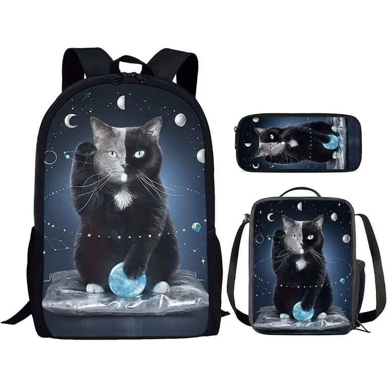 Planet Cat School Bags for Girls Backpack with Lunch Box Set Primary Elementary Kids Bookbag 17 inch Back Pack Rucksack Lunchbag Pencil Case 3 in 1 Walmart