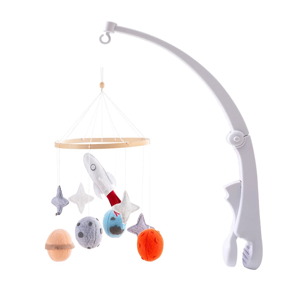 Planet Crib Bell – Rotating Wooden Baby Bed Bell with Stars, Rocket & Planet Pendants, Hanging Wind Chime for Newborn Nursery Decoration