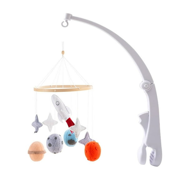 Planet Crib Bell – Rotating Wooden Baby Bed Bell with Stars, Rocket & Planet Pendants, Hanging Wind Chime for Newborn Nursery Decoration