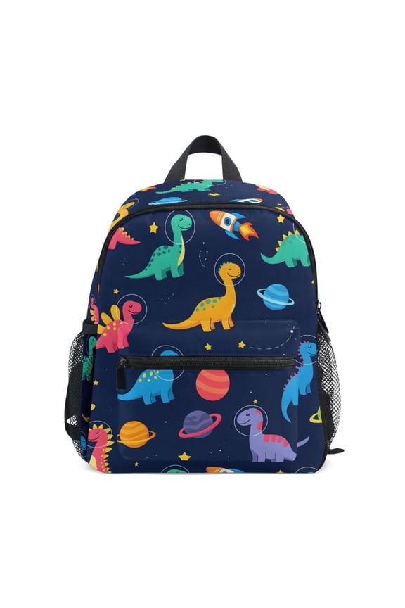 Planet Dinosaur Pattern Mini Backpack Cute Small Backpack with Chest Strap and Whistle Ages 3-8