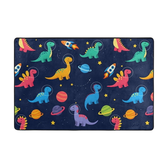 Planet Dinosaur Pattern Rug 72x48in Memory Foam Absorbent Non Slip Plush for Living Room Office Bedroom