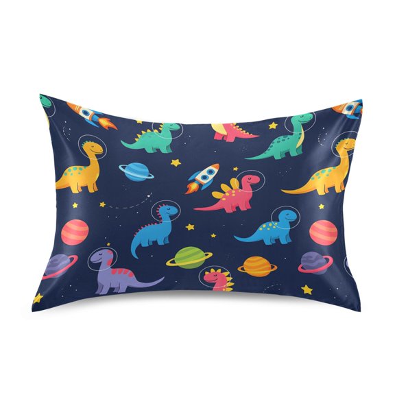 Planet Dinosaur Pattern Standard Size Satin Pillowcase 20''x26'' Double-Sided Print Soft Wrinkle Resistant