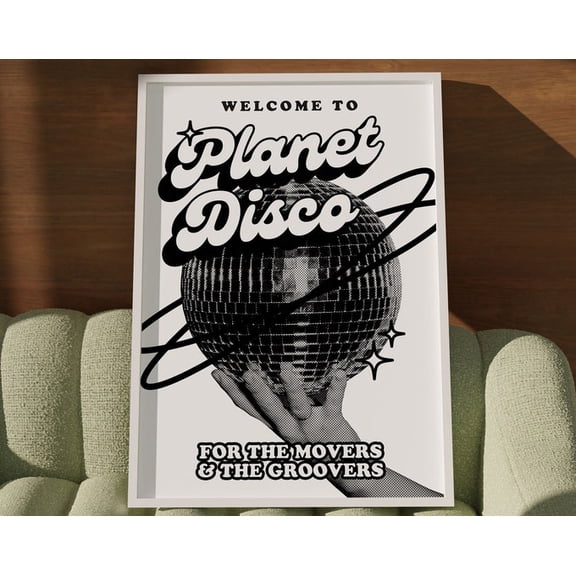 Planet Disco Disco Ball Wall Art Print, Unframed Paper Poster 8x10in