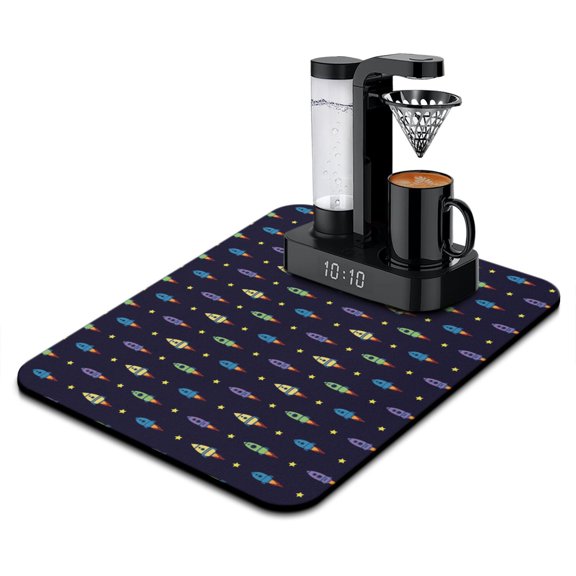 Planet Dish Drying Mat, Star Moon Sun Spacecraft Absorbent Kitchen Mat, Outer Space Aesthetic