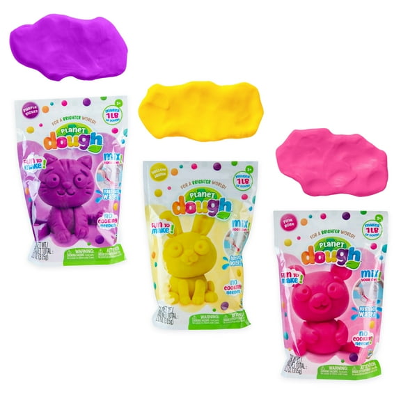 ORB Planet Dough 3 Pack Set 1 - Pink, Yellow, Purple - Mix and Make Your Own Crafting Dough Kit - Just Add Water, No Baking Required - 1 lb of Moldable Dough in each Bag - Fun Creative Craft for Kids