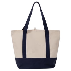 Planet E Deluxe Reusable Canvas Shopping Bag, Large Grocery Tote Bag, Navy/Beige