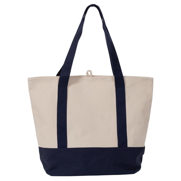 Planet E Deluxe Reusable Canvas Shopping Bag, Large Grocery Tote Bag, Navy/Beige