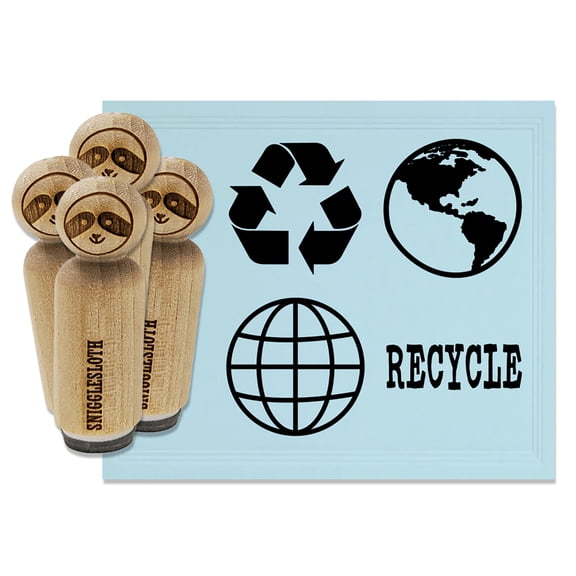 Planet Earth Globe Save Recycle Rubber Stamp Set for Scrapbooking Crafting Stamping - Large 1-1/4 Inch