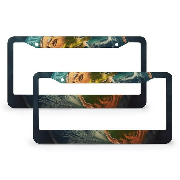 Planet Earth License Plate Cover 2 Pack Outer Space Licenses Plates Frames Front Licenses Plate Covers Car Tag Frame Funny Cute for USA Canada Vehicles 2 Hole Stainless Aluminum License Plate Frames