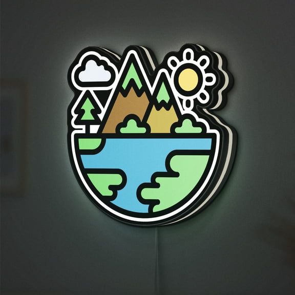Planet Earth Mountain 3D Novelty Light Box, Nature and Geography Light Featuring Eco Scene for Environmental and Educational Spaces (Width 24 inch, 60cm)