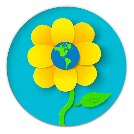 Planet Earth Pretty Yellow Flower - 3" Vinyl Sticker - For Car Laptop Water Bottle Phone - Waterproof Decal