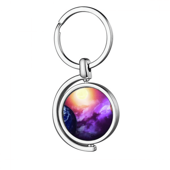 Planet Earth Red Blue Colorful Rotating Keychain Metal Keyring Holder
