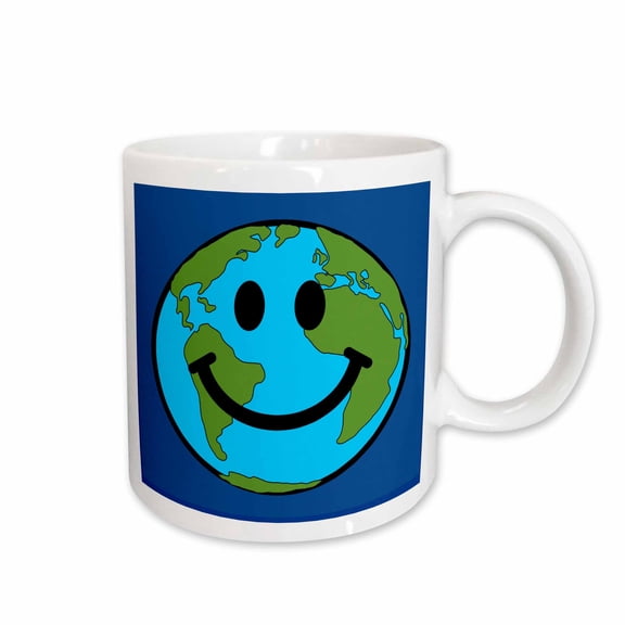 3drose, Planet Earth Smiling Face - Happy World Globe Earth Day - Smilie for Peace Eco Friendly Green Symbol, 15oz Mug
