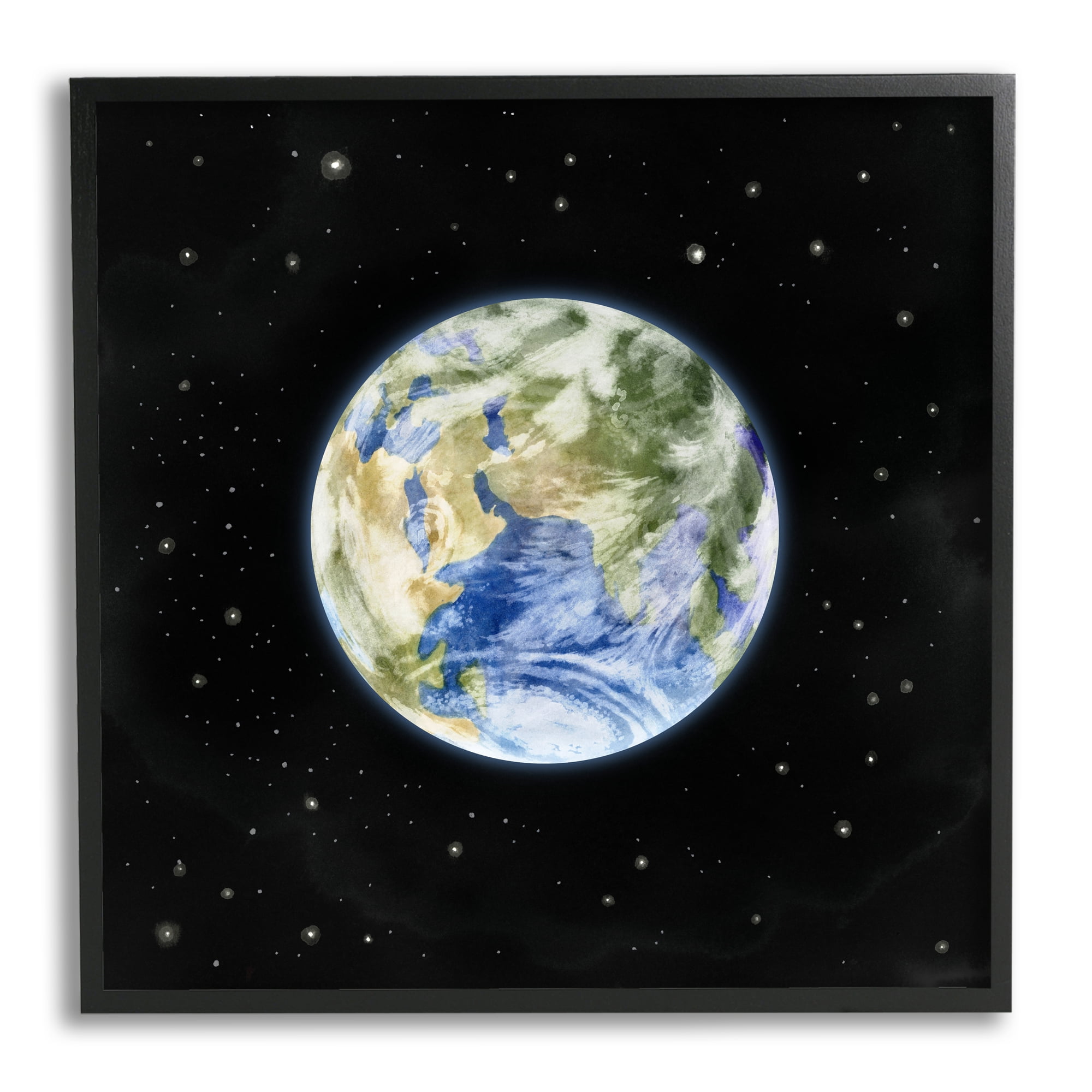Planet Earth Surrounded By Stars Outer Space Sky 12 in x 12 in Framed Painting Art Prints, by Stupell Home Décor