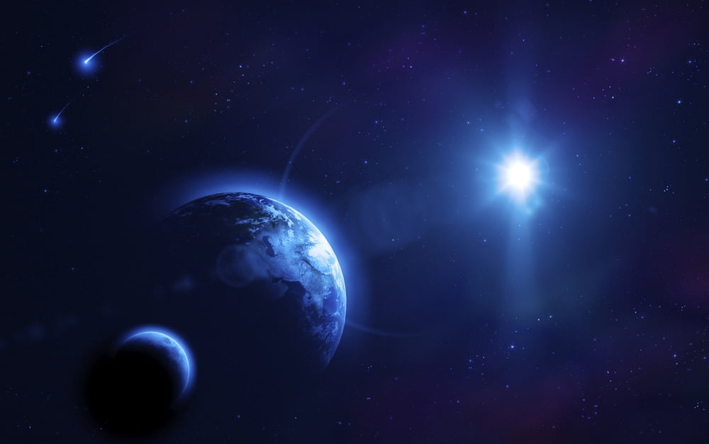 Planet Earth and its moon in outer space Canvas Art - Evgeny KuklevStocktrek Images (18 x 12)