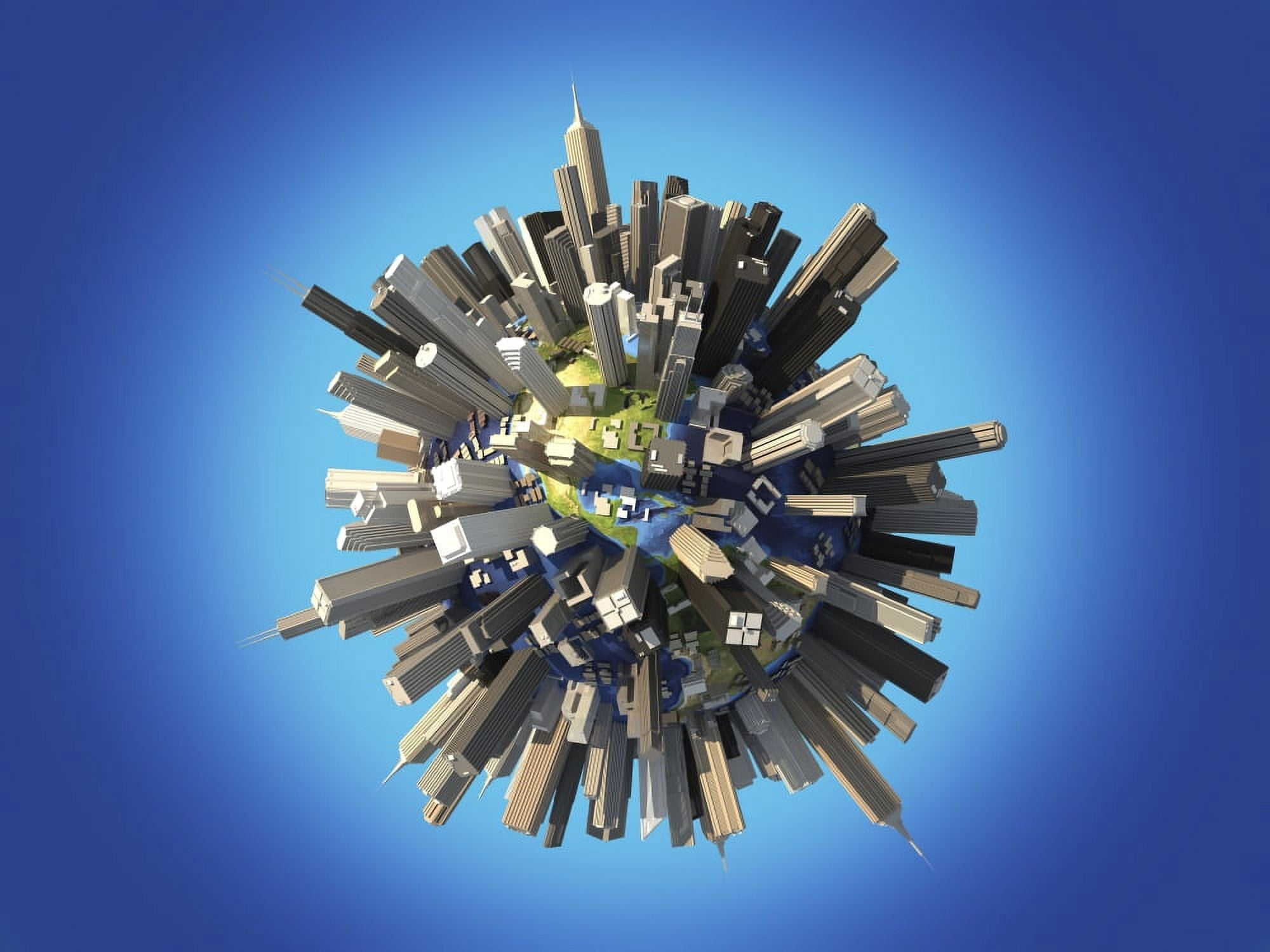 Planet Earth covered by huge skyscrapers and buildings Canvas Art - Leonello CalvettiStocktrek Images (33 x 25)