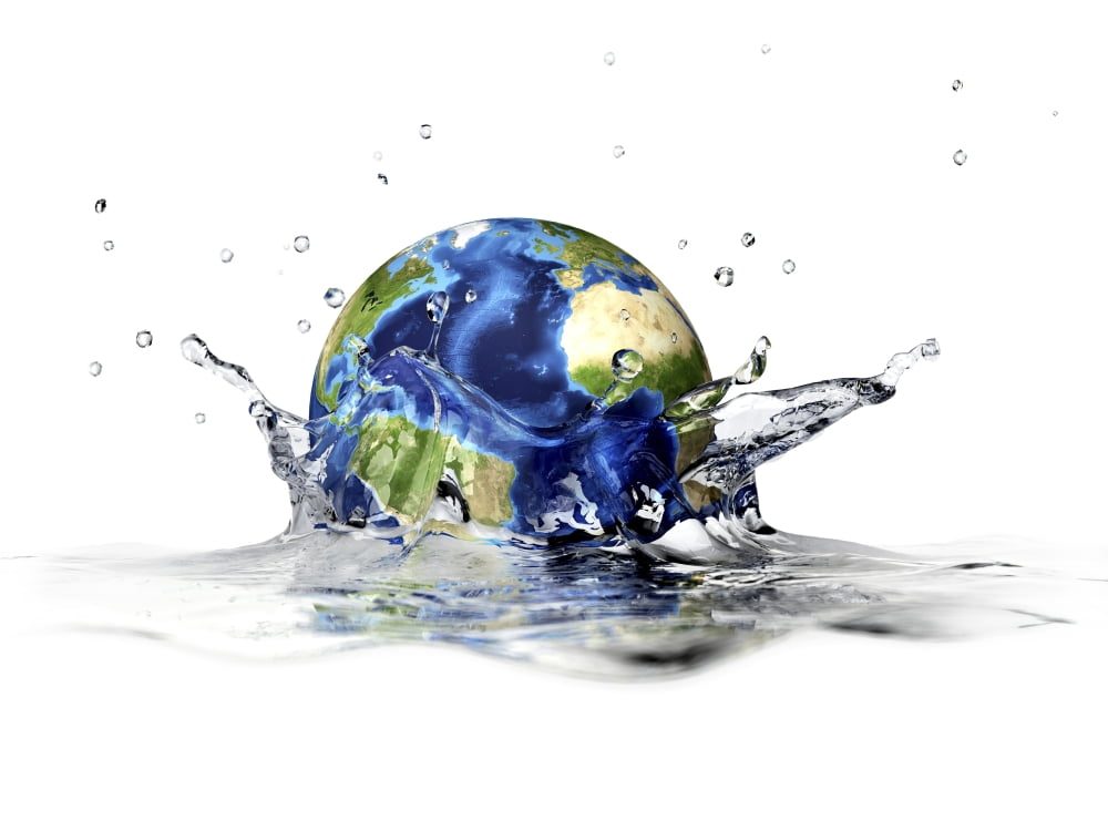 Planet Earth falling into clear water forming a crown splash Canvas Art - Leonello CalvettiStocktrek Images (33 x 25)