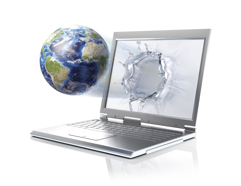Planet Earth globe coming out from a laptop computer Canvas Art - Leonello CalvettiStocktrek Images (16 x 13)