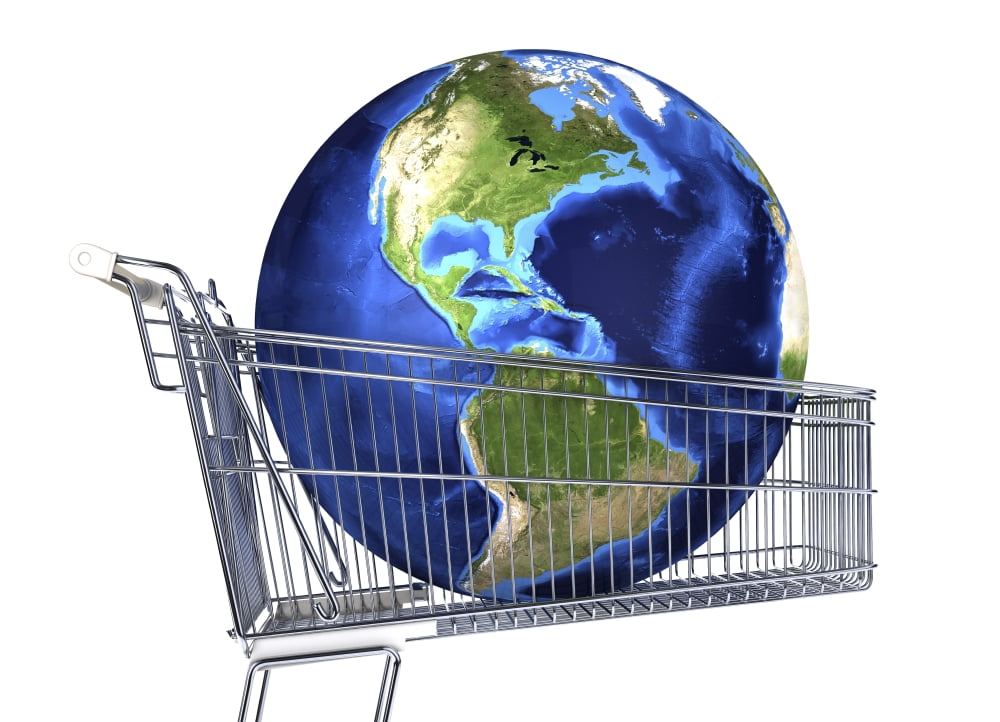 Planet Earth inside supermarket trolley Canvas Art - Leonello CalvettiStocktrek Images (34 x 25)