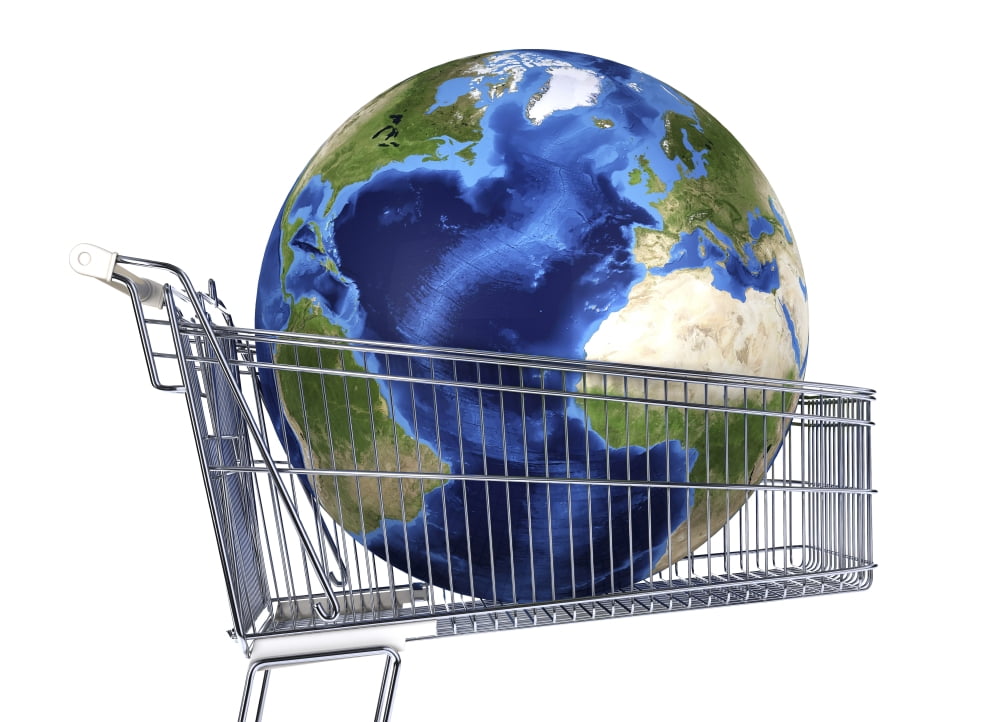 Planet Earth inside supermarket trolley Canvas Art - Leonello CalvettiStocktrek Images (34 x 25)