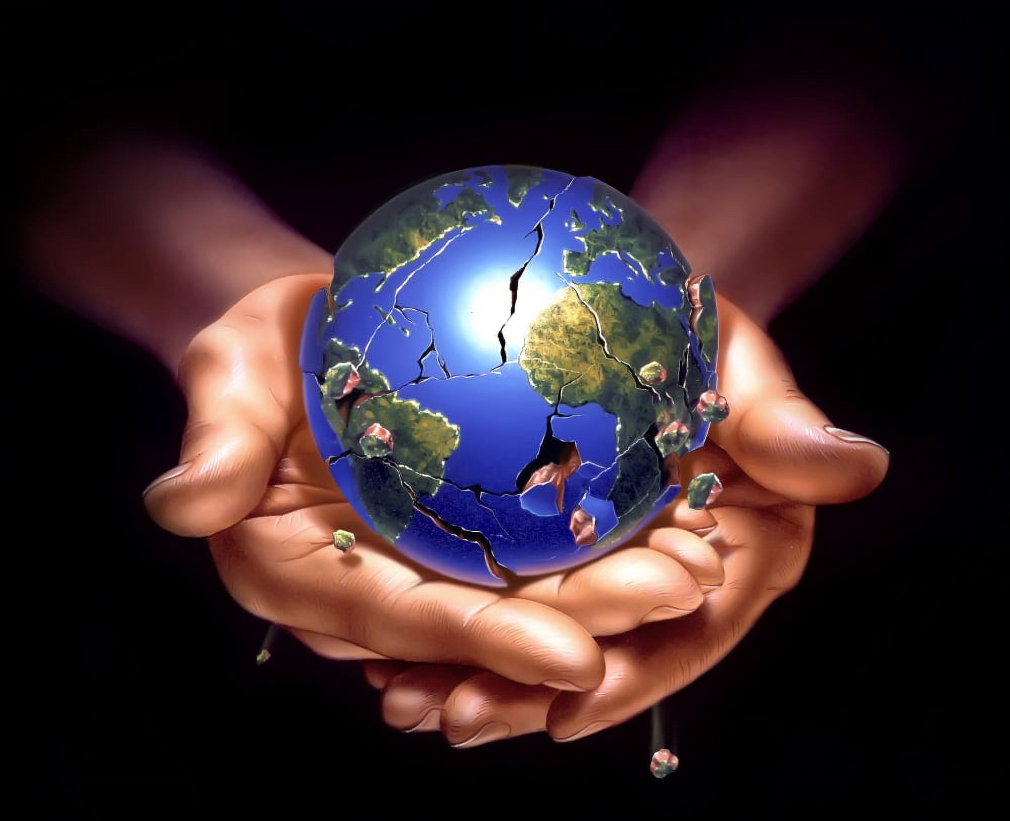 Planet Earth on human hands breaking down and crumbling Canvas Art - Leonello CalvettiStocktrek Images (16 x 13)