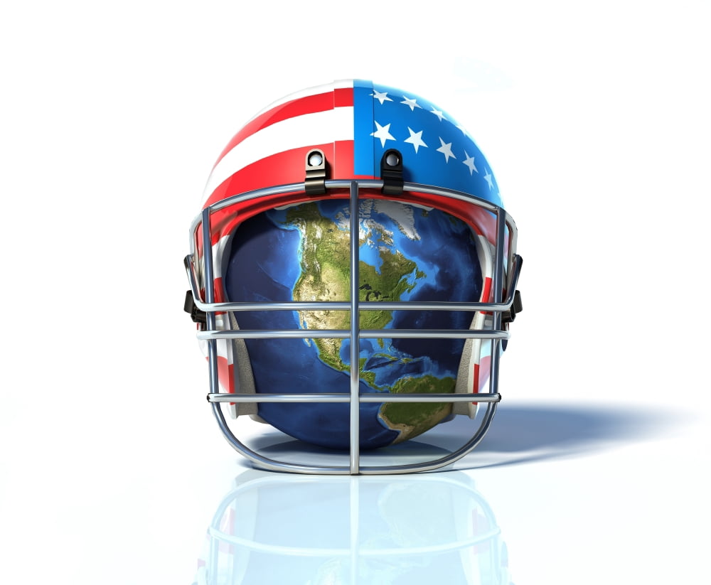 Planet Earth protected by an American football helmet Canvas Art - Leonello CalvettiStocktrek Images (32 x 26)