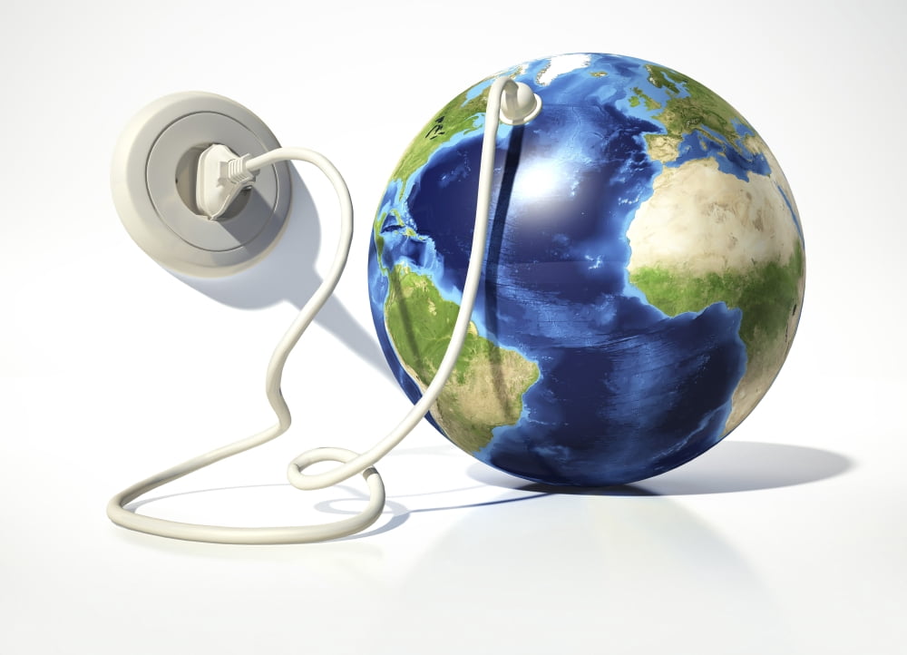 Planet Earth with electric cable plug and socket Canvas Art - Leonello CalvettiStocktrek Images (17 x 12)