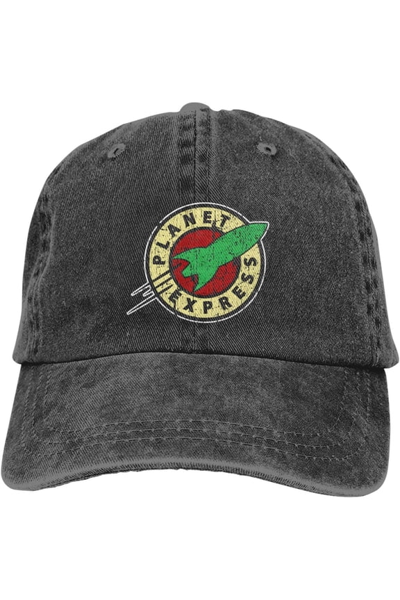 Planet Express Men's Black Adjustable Vintage Washed Denim Baseball Cap Dad Hat Trucker Cap