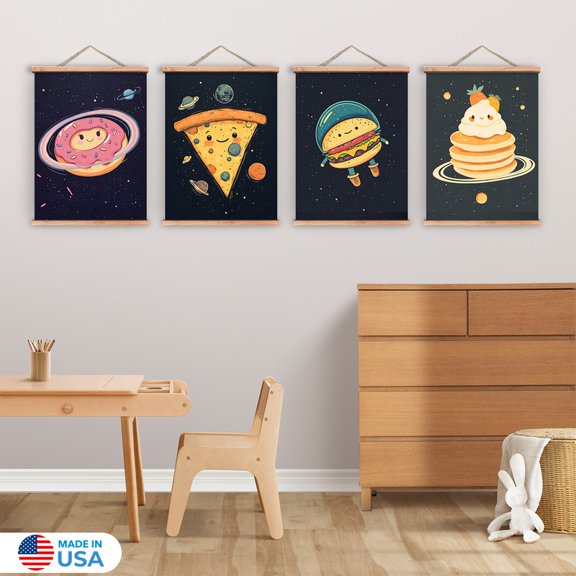 Planet Feast Set of 4 Magnetic Wood Frame Hanger by Dancing Littles Jungle - Size 17.5x24 Inch