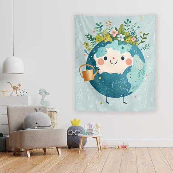 Planet Gaia (blue) Wall Tapestry by Dancing Littles Jungle