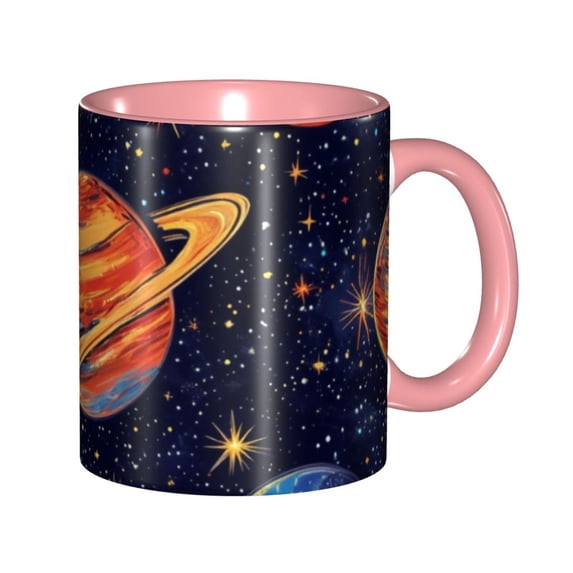 Planet Galaxy Coffee Mug Fun Custom Ceramic Mugs 11oz Pink