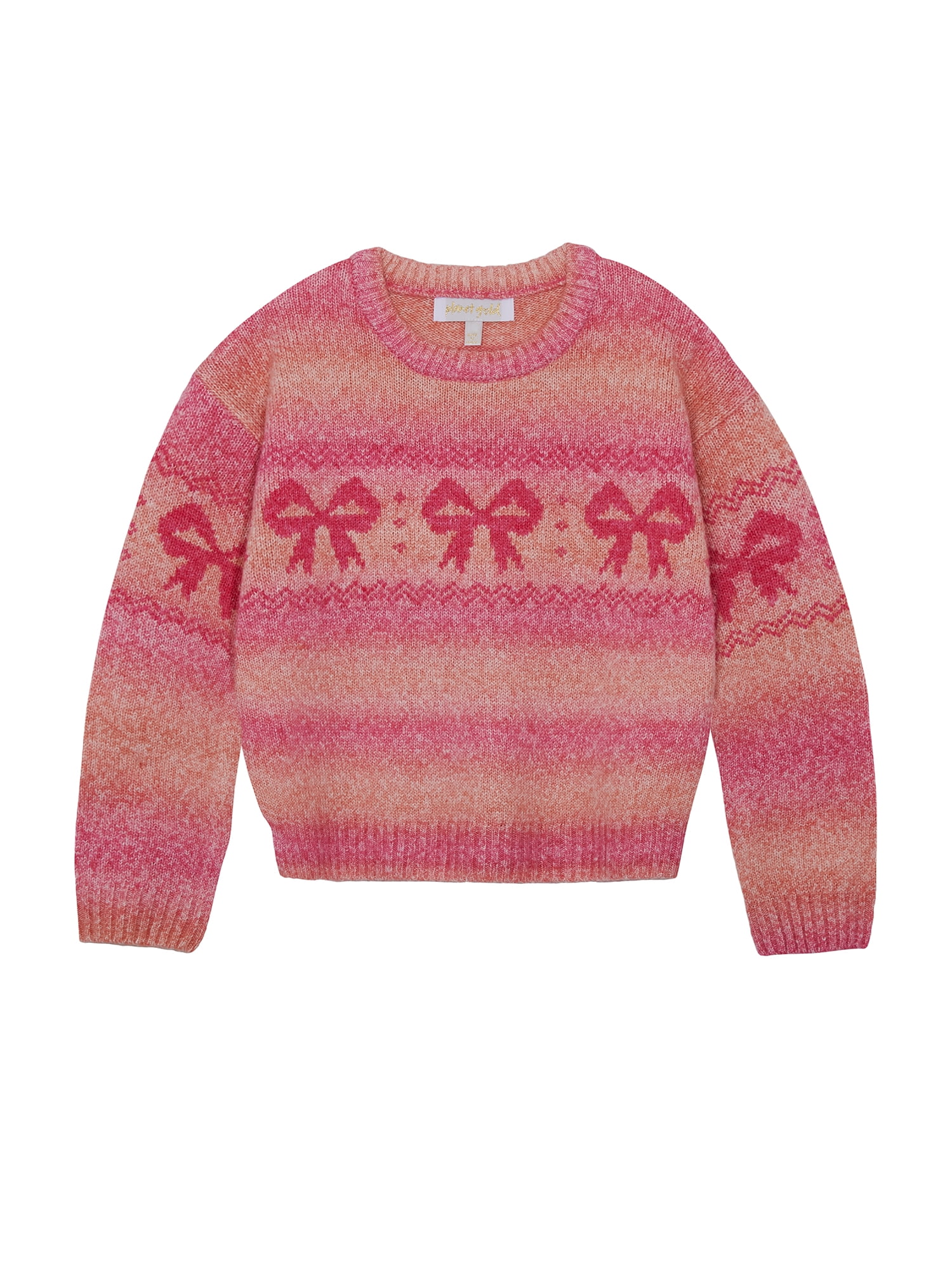 Planet Gold Girls Bow Print Ombre Sweater, Sizes 4-18