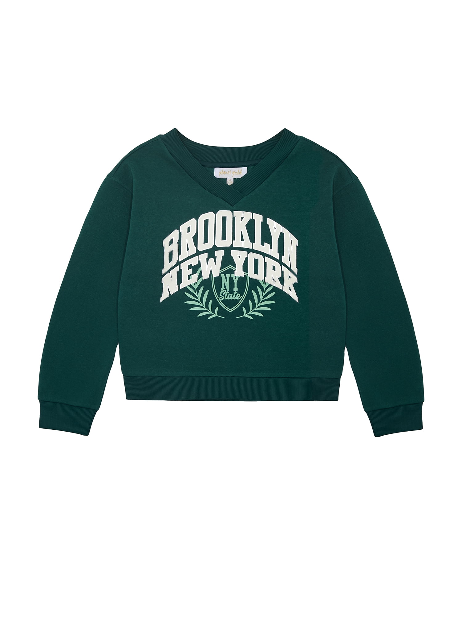 Planet Gold Girls Brooklyn New York V-Neck Sweatshirt, Sizes 4-18