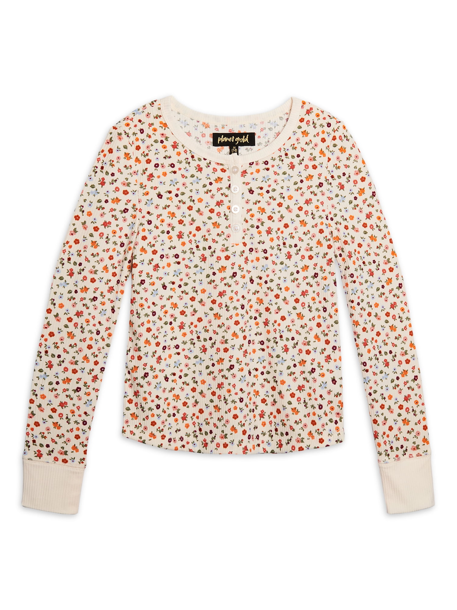 Planet Gold Girls Long Sleeve Henley, Sizes 4-18