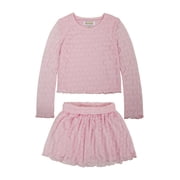Planet Gold Girls' Long Sleeve Lace Top and Skirt, 2-Piece Set, Sizes 4-18