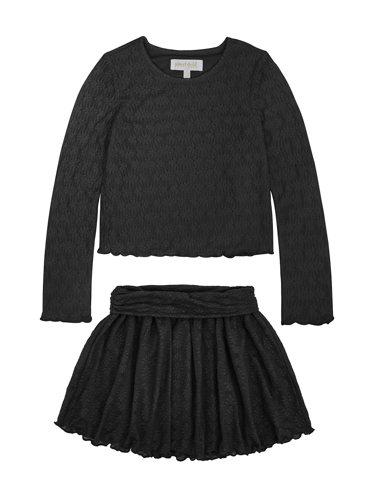 Planet Gold Girls' Long Sleeve Lace Top and Skirt, 2-Piece Set, Sizes 4-18