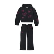 Planet Gold Girls' Rhinestone Bow Embellished Fleece Hoodie and Pant, 2-Piece Set, Sizes 4-18