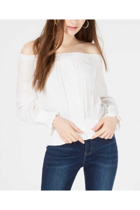 Junior's Smocked Off The Shoulder Top White Size Medium