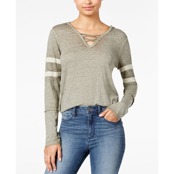Planet Gold Juniors Burnout Crisscross Trim Hoodie Green S
