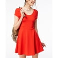 thumbnail image 1 of Planet Gold Juniors Cap Sleeve Textured Fit Flare Dress Racing Red S, 1 of 1