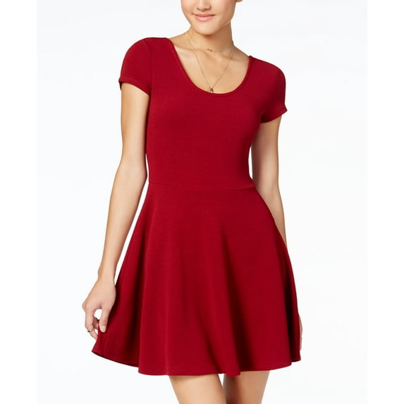 Planet Gold Juniors Cap Sleeve Textured Fit Flare Dress Rhubarb L