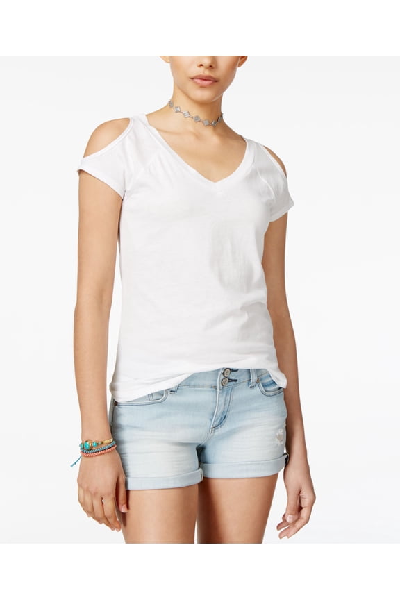 Juniors Cold Shoulder Burnout T-Shirt White L