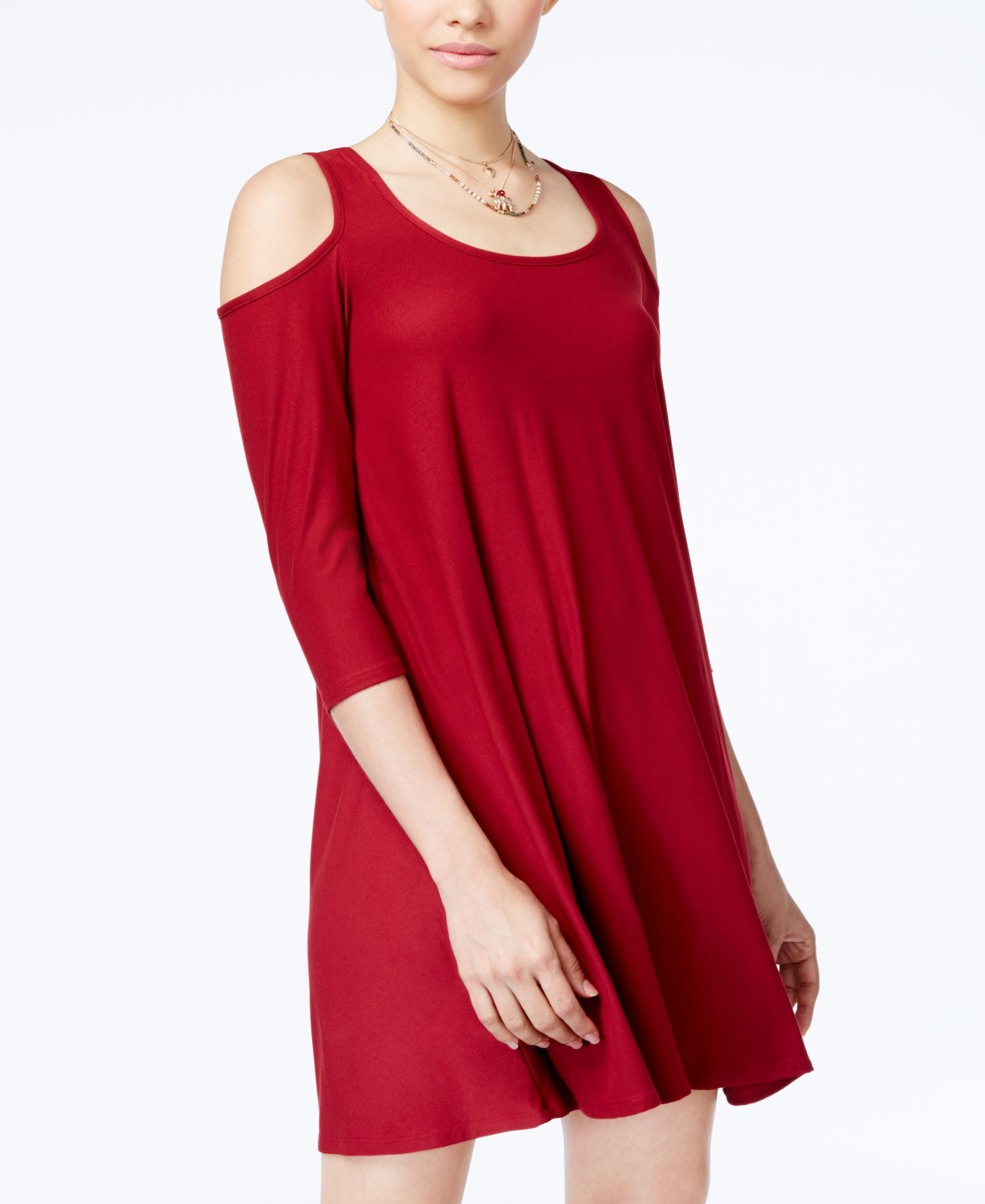 planet gold cold shoulder dress Planet Gold Juniors' Cold-Shoulder Holiday Mini Dress - True Red